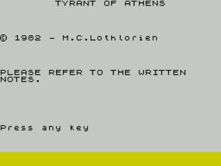 Tyrant of Athens title screen for ZX Spectrum